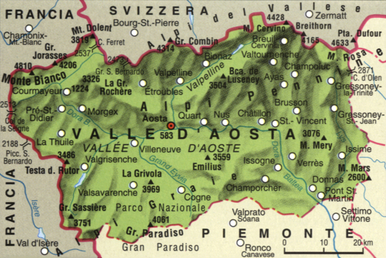 valle d'aosta mappa fisica